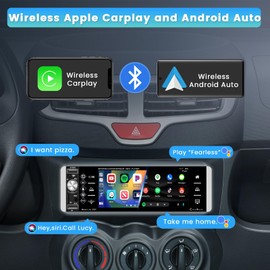 Inefala Single Din Car Radio Stereo with Wireless Carplay Android Auto, 5.1 Inch HD Touchscreen Car Receiver with Bluetooth FM/AM/RDS EQ SWC Mirror Link AUX/TF/USB Port with Backup Camera MIC