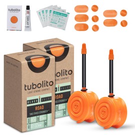 Tubolito Road 700C x 18-32mm Tube | Light, Strong & Compact | Rim & Disc Brake Compatibility | 2X Puncture Protection (700 x 18-32mm, 80mm Black Presta Valve (Pack of 2))