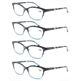 MODFANS Women Reading Glasses 1.25 4 Pair Stylish Ladies Readers with Comfort Spring Hinge Pattern Design Pouch Included Blue Demi