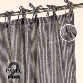 THE ART BOX Gauze Striped Curtains Boho Linen Blend Gauze Tie Top Hanging Curtains 2 Panel Set Light Filtering Door Window for Bedroom/Living Room Home Décor Black on Beige (L63”xW42” Each Panel)