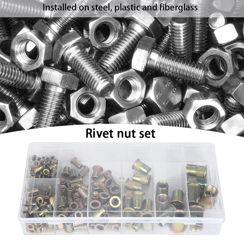 165PCs Rivet Nuts Set Hardware Fastener Hand Tools Knurled Industrial