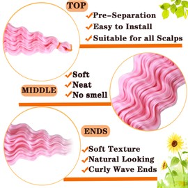 Pink Curly Braiding Hair 18 Inch Ocean Wave Crochet Hair for Goddess Braids 3 Packs Deep Wave BraidingHair for Women(3Packs,Light Pink#)