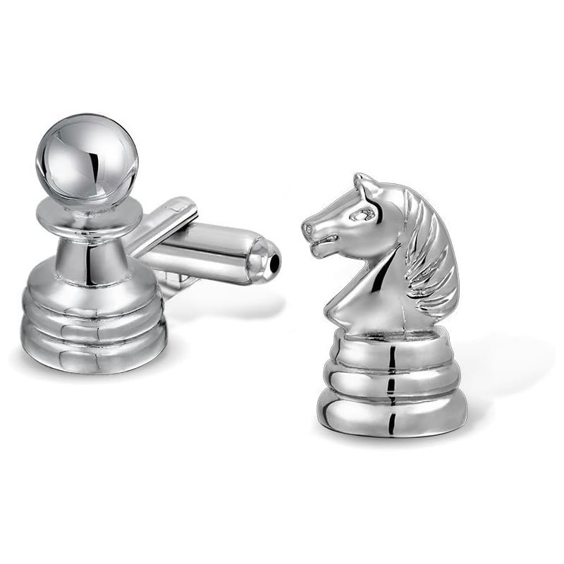 Chess Set Mens Silver Cufflinks In Velvet Gift Pouch