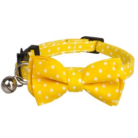 Gyapet Cat Collar Yellow with Bowtie Bell Safety Buckle Breakaway Kitten Puppy 7-11in Movable Adjustable Dot-Yellow