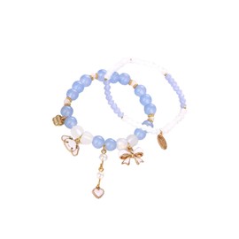 NIQIPOK kawaii Crystal Bead Bracelet Kuromi and My Melody Sanrio Bracelets for Bff Best Friend Cute Cartoon Kawaii Elastic Relationship Matching Bracelets (Blue)