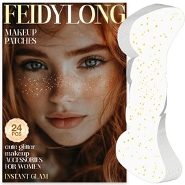 FeidyLong Glitter Freckles, 24 PCS Gold Face Glitter Makeup Accessories, Face Glitter Tattoos Makeup Patches for Women, Fake Freckles for Festival Rave