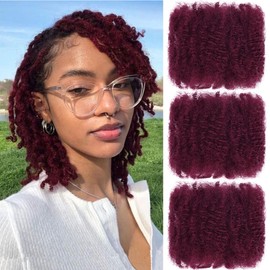 Kackanaa 8 Inch Dark Ginger Afro Kinky Curly Human Hair Bulk for Dreadlock Extensions 3 Packs Marley Twist Hair Bulk for Mini Twist Repair Locs Burgundy Springy Afro Twist Human Hair Bulk, 30g /Pack