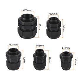 MECCANIXITY 20 Pcs Cable Gland Kit 1/4" 3/8" 1/2" 3/4" 1" Adjustable Cable Connectors Waterproof Tight Conduit Connector Nylon Conduit Fitting Electrical Conduit Fitting Black