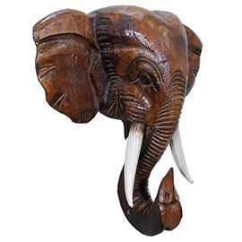 Stoneage Arts Inc 16" Rustic Brown and White Handcrafted Unique Elephant Mask Decor