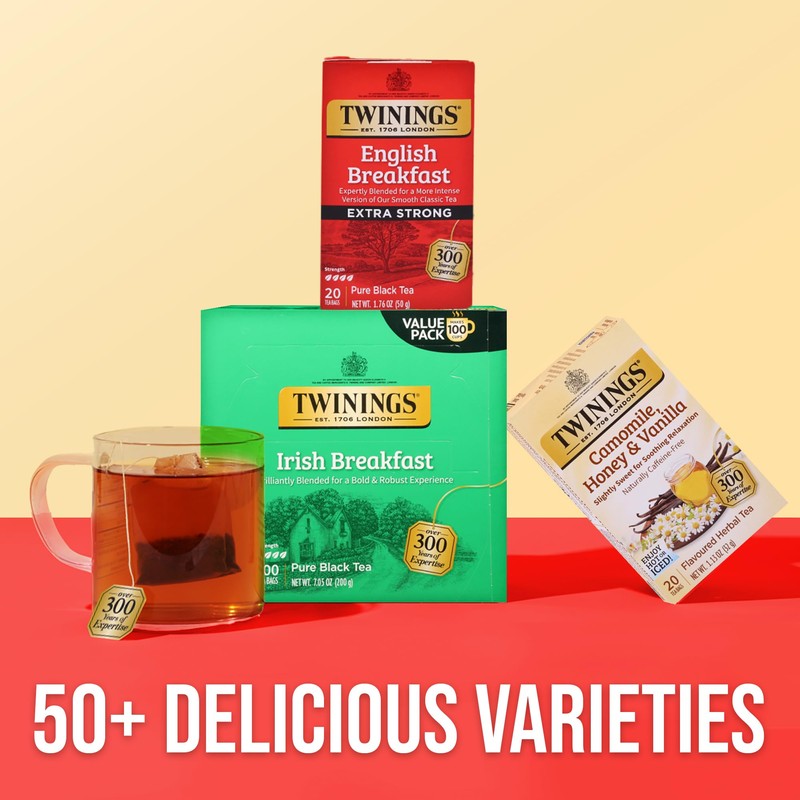 Twinings English Breakfast Extra Strong Black Tea Individually Wrapped Bags,