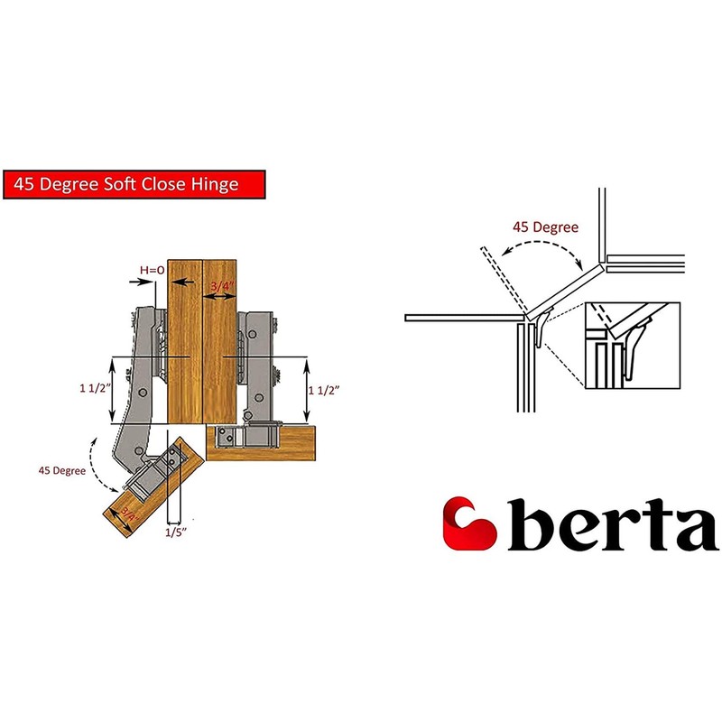 Berta 2-Pack Frameless Soft-Close Cabinet Hinges, 3D Adjustable Clip-On with