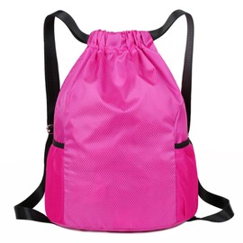 chongning Drawstring Gym Bag, Large Sports Backpack, Waterproof Drawstring Bag Bring Two Side Pockets, Swim Bags for Women Men, Gym Sack for School Sports Swimming Gym Travel Beach (Rose)
