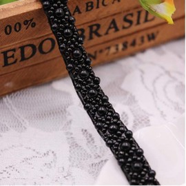 FQTANJU Elegant Wedding Black Rhinestone Applique with Pearls 2yards Crystal Beaded Applique Party and Other Formal Occasions.