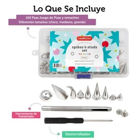 Incraftables Set de Tachuelas y Púas para Personalizar Ropa y Calzado, 100 Piezas de Aleación de Zinc con Herramientas Incluidas