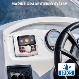 Bluetooth Marine Gauge Stereo Receiver - Weatherproof Multimedia MP5 Player for Boat - 3 Inch LCD Display Backup Camera Input USB AUX 4 Zones Subwoofer Pre-Amp AM FM Radio for ATVs UTVs SXS