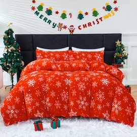 HCORA Plush Shaggy Christmas Duvet Cover Queen Size, Luxury Soft Fluffy Faux Fur Duvet Cover Set with 2 Pillowcases, Ultra Cozy Warm Fuzzy Velvet Duvet Cover, Zipper Closure