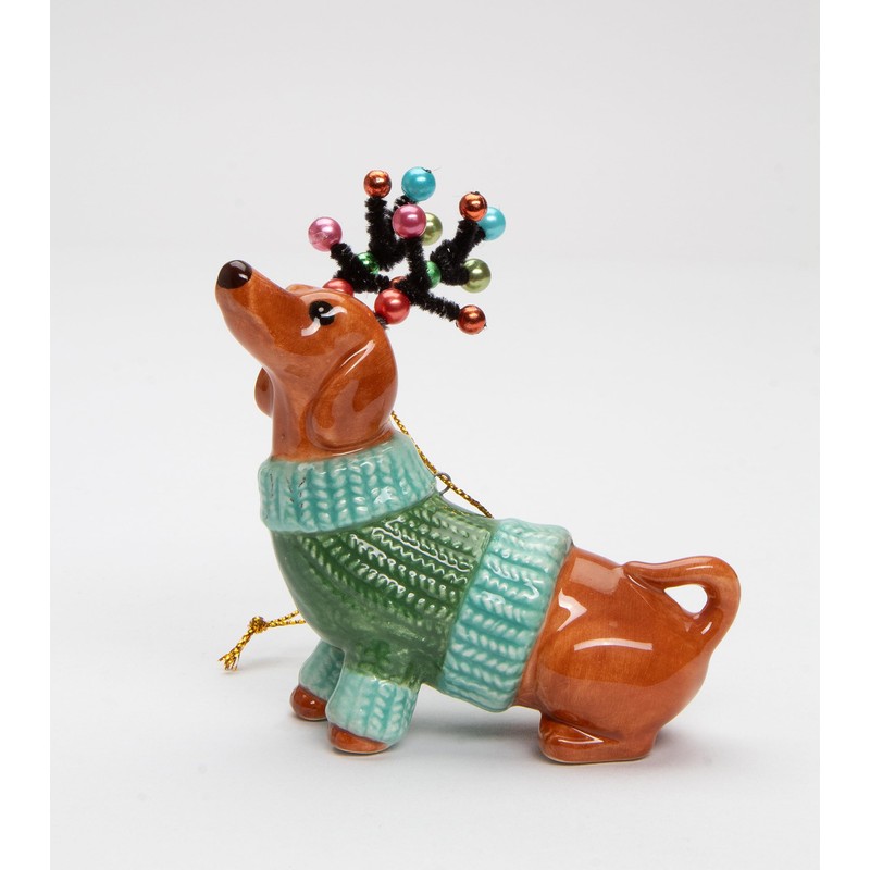 Fine Ceramic Christmas Holidays Dachshund Dog Ornament, 3-7/8" L