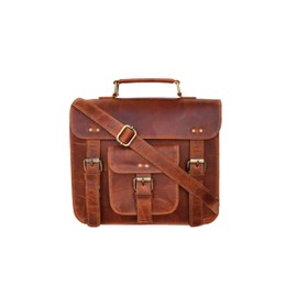Jaald Leather Messenger Bag Laptop Case Office Briefcase Gift For Men Computer Distressed Shoulder Bag, Brown, S, Vintage