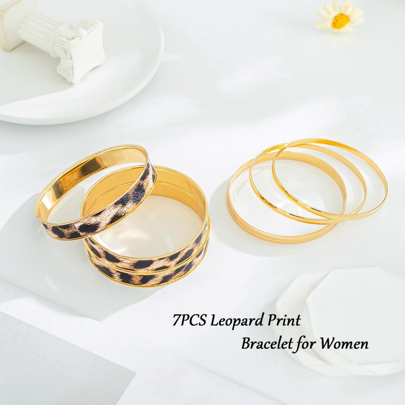 Dmaiy Gold Bracelets for Women Vintage Leopard Print Bracelet Layered