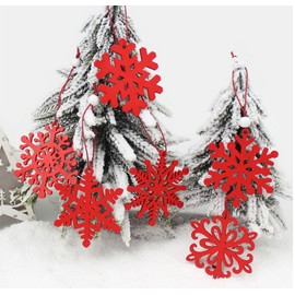 6 Pcs Wooden Snowflakes Christmas Hanging Ornaments,Xmas Snowflakes Hanging Embellishments, for Indoor/Outdoor Xmas, Party Decoration, Tree Ornaments, Events (red-)
