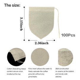 Disposable Teardrop Shape Tea Filter Bags for Loose Tea, Coffee Powder,Biodegradable and Compostable, Unbleached Empty Tea Infuser Sachets with Drawstring, 100 Pack(2.36inch x 3.14inch) (Brown)