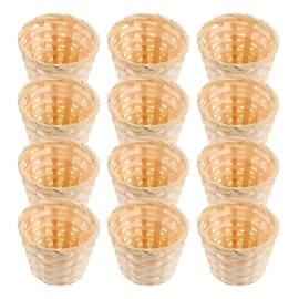NUOBESTY Small Baskets 12Pcs Mini Wood Woven Baskets Miniature Artifical Wood Woven Baskets Mini Straw Woven Storage Basket Without Handles Mini Grocery Basket (2.95x2.95x2.36in)