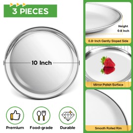 P&P CHEF 10 Inch Pizza Pan Set of 3, Stainless Steel Pizza Tray Round Pizza Baking Pans, Pizza Plates Serving Trays for Cookie Meat, Oven & Dishwasher Safe & Easy Cleaning, (Mirror Finish)