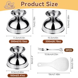 Boocalny 3 Size Stainless Steel Rice Press Mold, 5.4/6.8/10.1 OZ Round Shaped Egg Fried Rice Press Cutter with Rice Paddle,Silver Rice Ball Mold Serving Bowl for Sushi Lunch Bento Dish Up Decoration