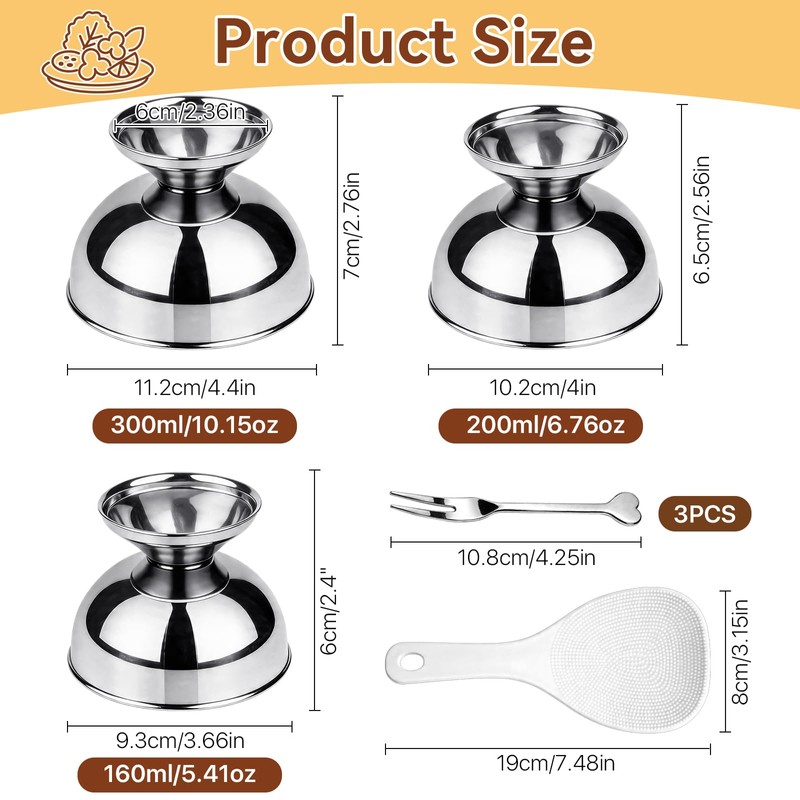 Boocalny 3 Size Stainless Steel Rice Press Mold, 5.4/6.8/10.1 OZ