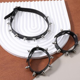 3 Pcs Leather Goth Spiked Choker, Studded Spiked Bracelets Punk Accessories Jewelry Set Leather Chokers Vintage Rock Punk Jewelry Gothic Accessories for 80s 90s Women Men Black Wristband