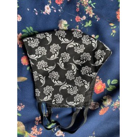 Face Mask  triple Layer Handmade Washable Cloth Black Flowers
