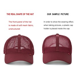 FEICUI Men Mesh Trucker Baseball Cap Hat Adjustable 6-Panel Hat Outdoor Sports Wear (Burgundy)