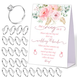 Blush Pink Floral Don't say Bride or Wedding Game, Put a Ring on It Bridal Shower Game with 50 Fake Rings, Bridal Shower Decorations, Wedding Shower or Bachelorette Party Supplies - 12