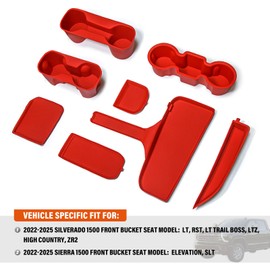 bgucar Interior Silicone Liner Insert Covers Custom Fit for 2022-2025 Silverado 1500 & Sierra 1500 - Front Bucket Seat Model Only - for Silverado & Sierra Accessories (Red, Outfit 01)