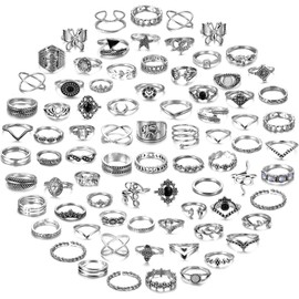 JeryWe 70 Piece Set, Ring, Black, Men's Ring, Simple, Stylish, Popular, One Size Fits Most, Gift, No Gemstone