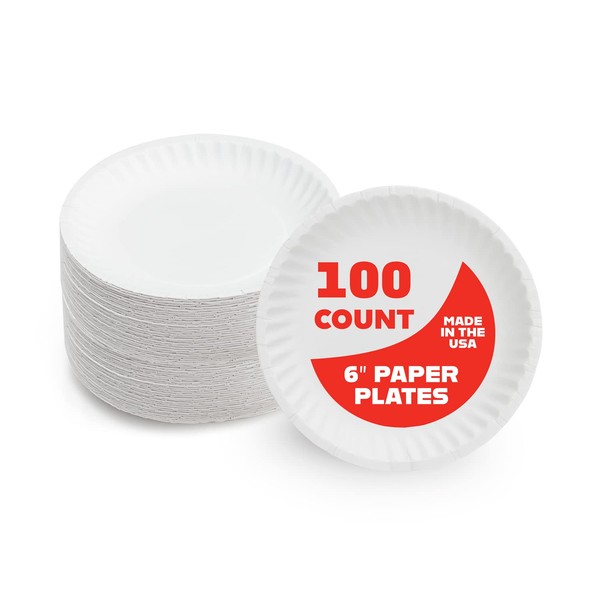 Hygloss Products Paper Plates - Uncoated White Plate - Use for Foodware, Events, Activities, Crafts Projects and More - Environmentally Friendly - Recyclable and Disposable - 6-Inches - 100 Count