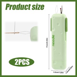 2pcs 3 in 1 Automatic Needle Threaders Seam Ripper with Needle Storage, Green Quick Threading Tool for Embroidery Crafting Hand Sewing Accessories