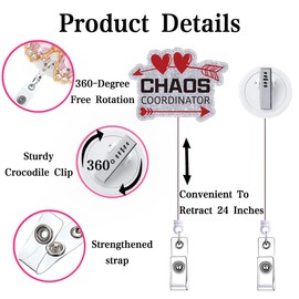 Chaos Coordinator Funny Badge Reel Retractable for Nurse Healthcare Nursing Badge Holder with Alligator Clip Cute Hospital LPN RN CNA LPN Medical Badge Clip ID Card Nurse Accessories for Work