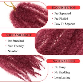 Marley Twist Braiding Hair 18 Inch Red Marley Twist Hair 8 Packs Cuban Twist Hair Afro Kinky Curly Crochet Hair Synthetic Marley Hair Extensions (18 Inch(Pack of 8),#Bug)