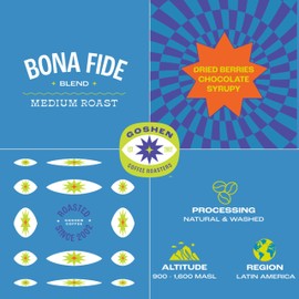 Goshen Coffee Roasters Whole Bean Bona Fide Blend | Medium Roast, Brewed or Espresso | Award-Winning, Natural and Washed | Chocolate, Syrupy, Dried Berry Flavors | 12 Oz Bag