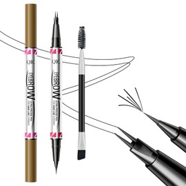 Eyebrow Pencils for Women, 2-in-1 Dual-Ended Microblading Eyebrow Pencil Waterproof with 2 Fork Tip and Spoolie Brush for Hair-Like Natural Brows Eyebrow pen, Non-Dry, Last All-Day (Black)
