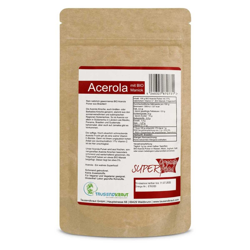 Acerola Powder Organic (100 g) Superfood [with Organic Cassava, Lots