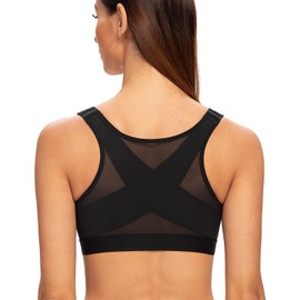 MELENECA Women's Front Closure Wirefree Post Surgery Plus Size Back Support Posture Bra Black 44G