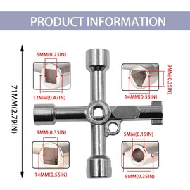 Panel Key,4 Way 4 in 1 Utilities Keys,Multi-Specification Electric Box Key,Multi-Functional Universal Gas Meter Box Keys for Faucet,Gas,Meters,Valve,Spigots,Electrical Cabinet Opening.(Silver)