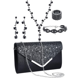 Henoyso 5 Pcs Purse Rhinestone Jewelry Set Rhinestone Clutch Purse Bride Prom Jewelry Necklace Earrings Bracelets for Women (Stylish Style)