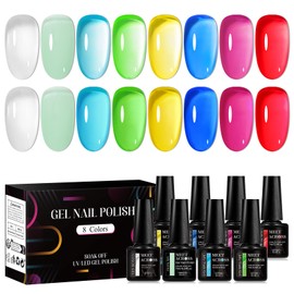MEET ACROSS Jelly Gel Nail Polish Set, Translucent Clear Colors Soak Off UV/LED Gel, Sea Glass Effect, Long-Lasting Nail Art for Salon and DIY at Home