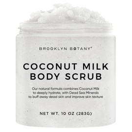 Brooklyn Botany - Exfoliante corporal con leche de coco, 100% natural, anticelulítico, exfoliante corporal con sal del Mar Muerto y aceites esenciales, 10 onzas