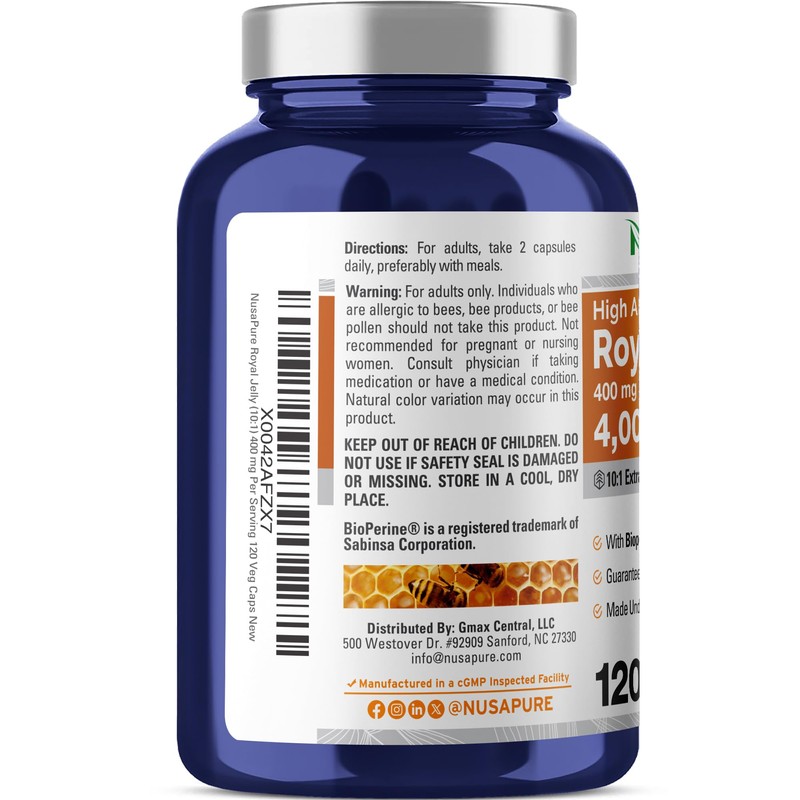 NusaPure Royal Jelly 10:1 Extract, 400 mg Equivalent to 4000mg