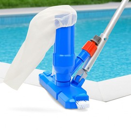 Wide Base Pool Vacuum Cleaner with Side Brush – Manual Jet Pool Cleaning Kit with 6-Piece 67" Handle, Mesh Bag and Matte Metal Handle – Ideal for Above Ground Pools, Backyard Pools, Spas, and Hot Tubs