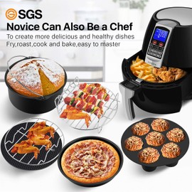 Flexzion Air Fryer Accessories Set for Phillips Gowise Ninja Foodi Cozyna Cosori Nuwave Air Fryer Accessories Kit 7 Set 7 Inch Universal Fit with Air Fryer Recipe Cookbook